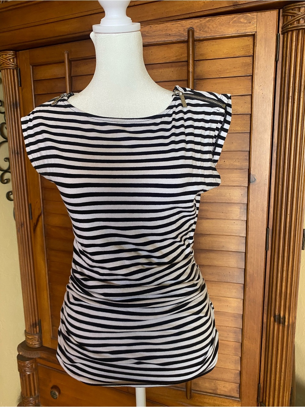 Striped Black and White Boatneck Top